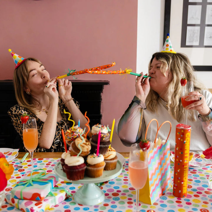 Multicoloured Mini Party Hats with Pom Poms - Pack of 6