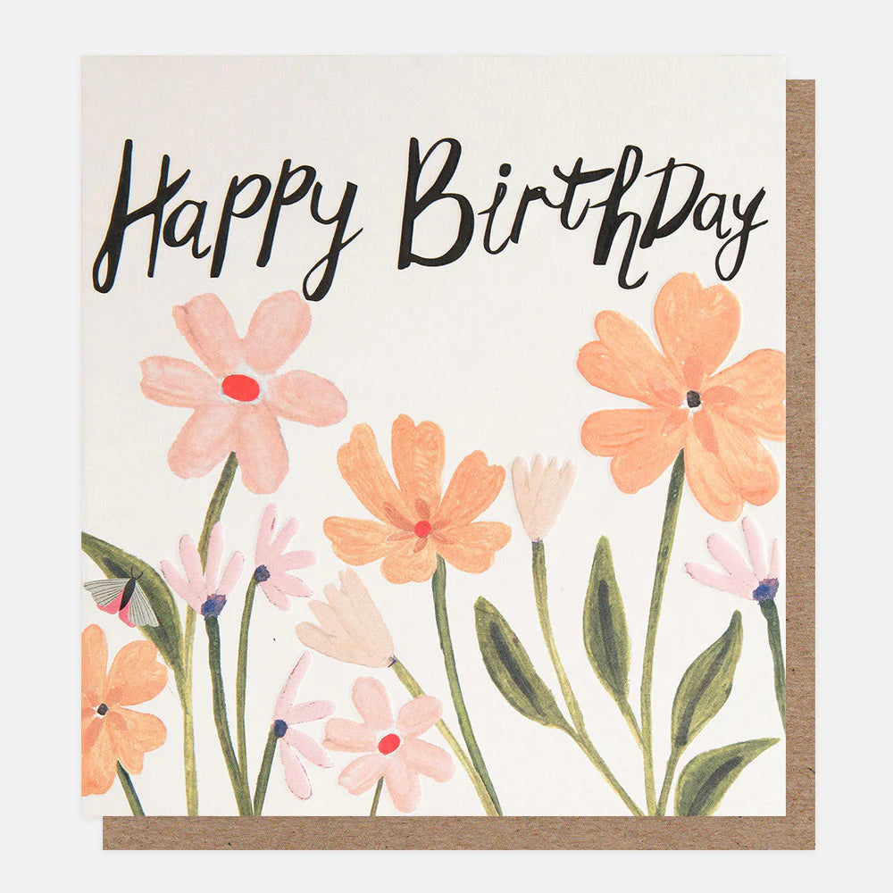 Caroline Gardner Happy Birthday Peachy Flower Stems with vibrant peach and pink flowers, perfect for birthday decor.