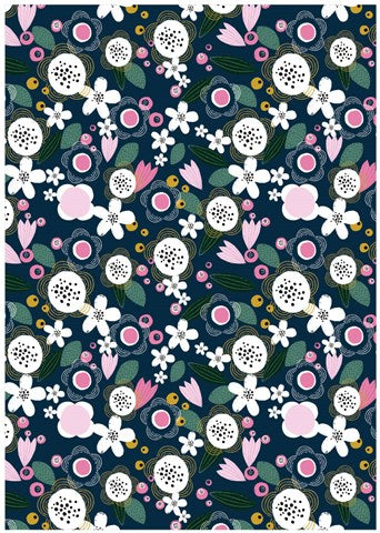 Dark floral pattern gift wrap by Cinnamon Aitch from Cornucopia Home and Gift, featuring a rich floral design on paper.