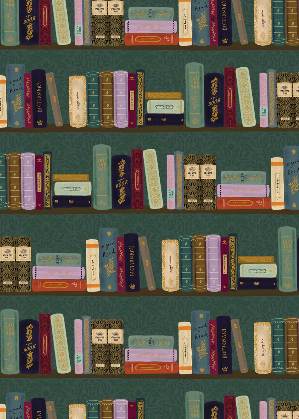 Pattern of books on a green background