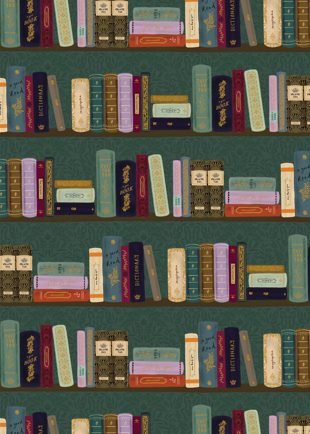 Pattern of books on a green background