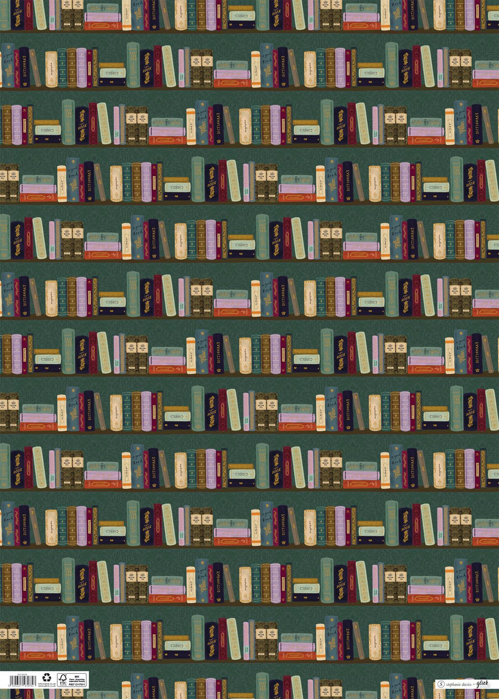 Pattern of books on a green background