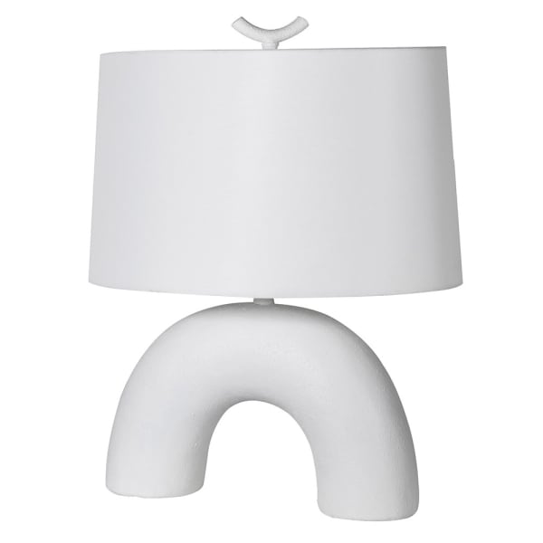 White Coach House arch table lamp by Cornucopia Home featuring a sleek white finish and elegant arched design.