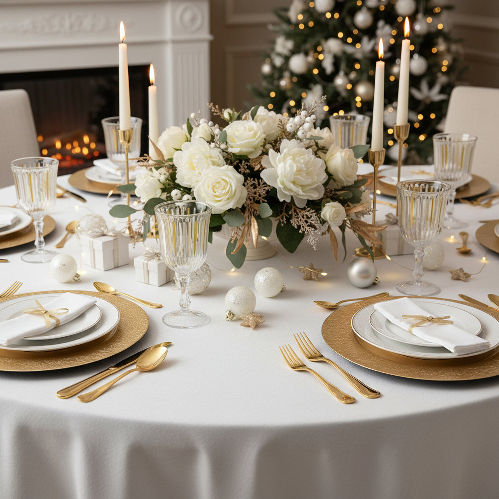 White and gold wine glass from Talking Tables Christmas collection by Cornucopia Home and Gift, featuring elegant white and gold accents.