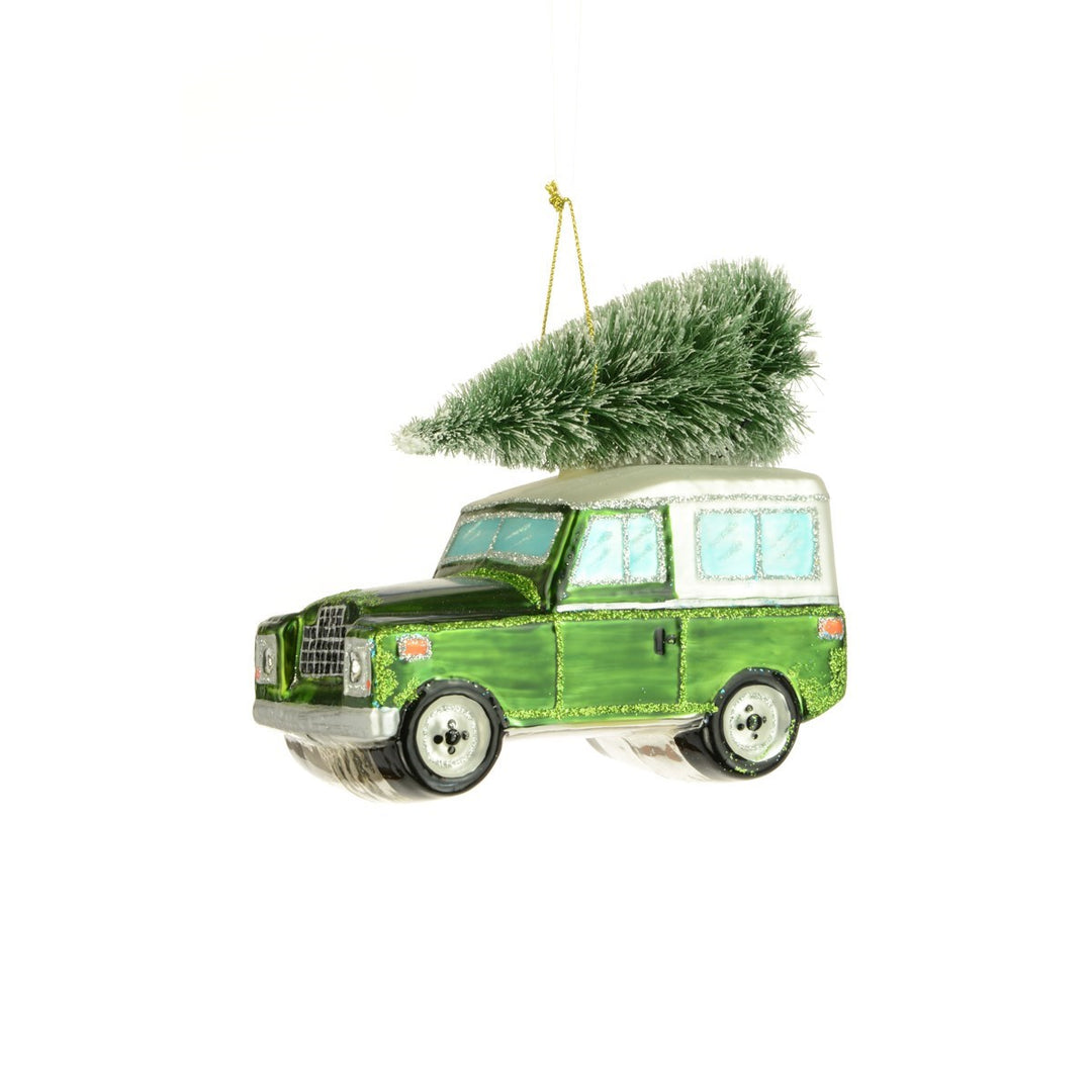 Glass Land Rover with Christmas Tree Hanger 12cm