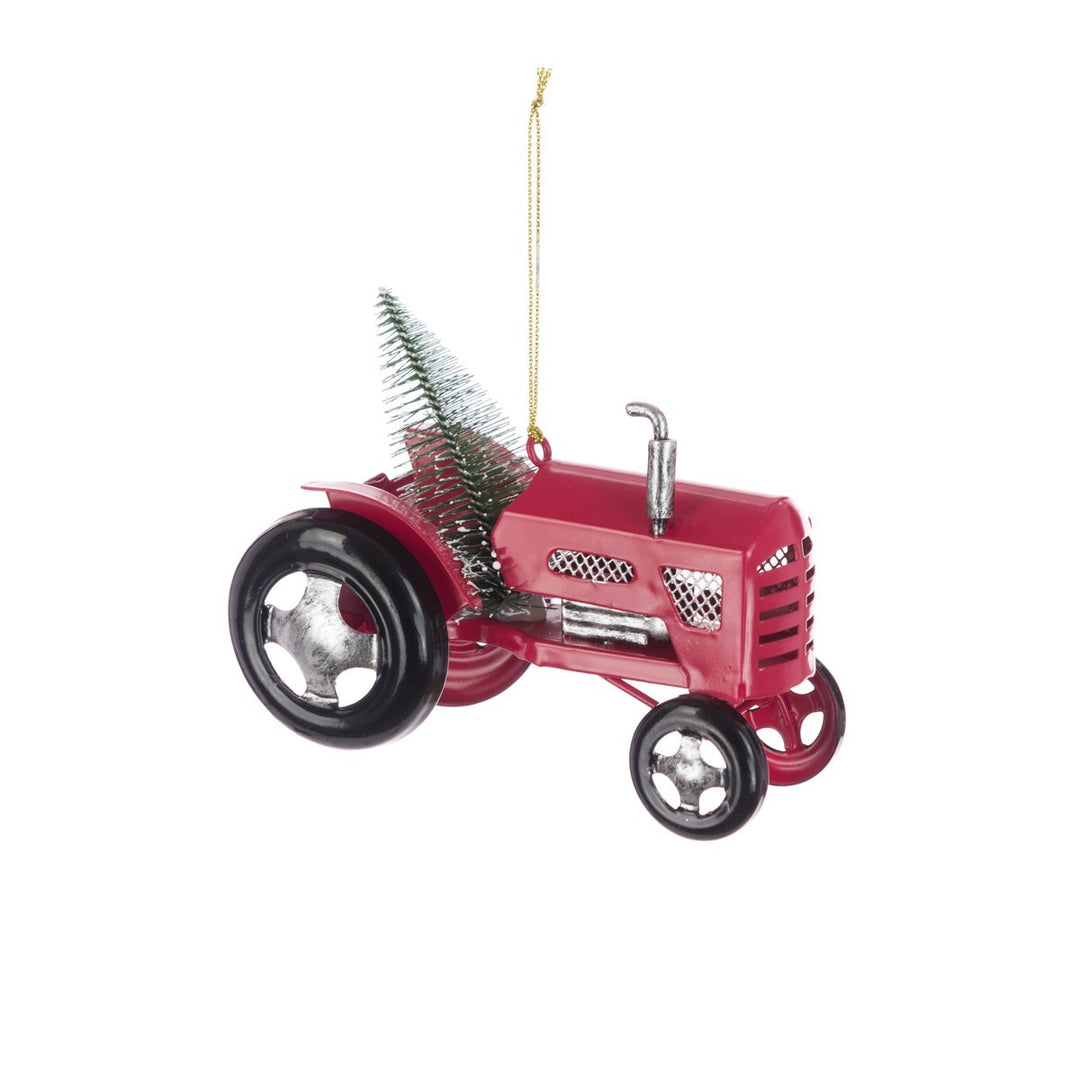 Red Tractor with Christmas Tree Hanger 7.5cm