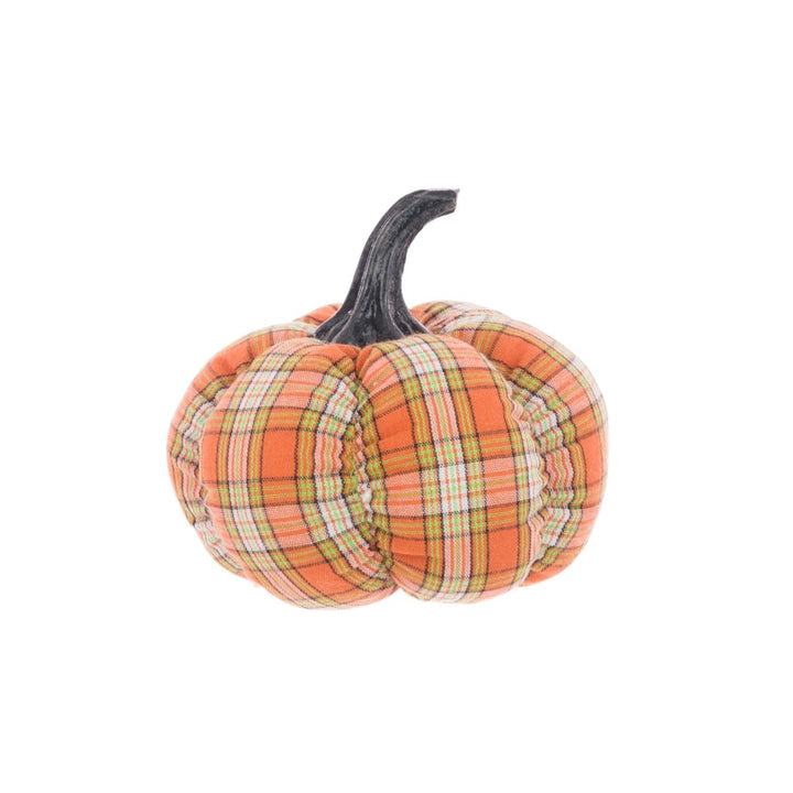Orange check pumpkin floral decor from Cornucopia Home and Gift&