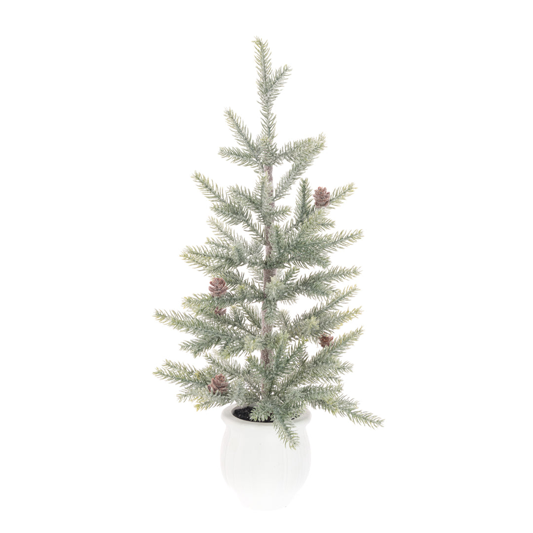 White glitter pine branch in a white pot, 46cm tall, from Floralsilk Christmas 2025 by Cornucopia Home and Gift.