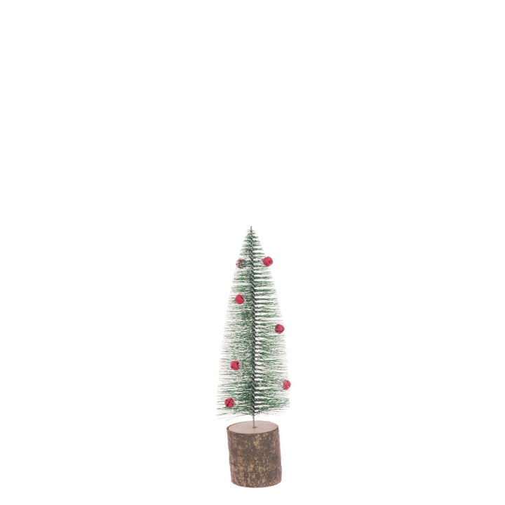 Artificial bristle tree on wooden base from Floralsilk Christmas 2025 collection by Cornucopia Home and Gift.