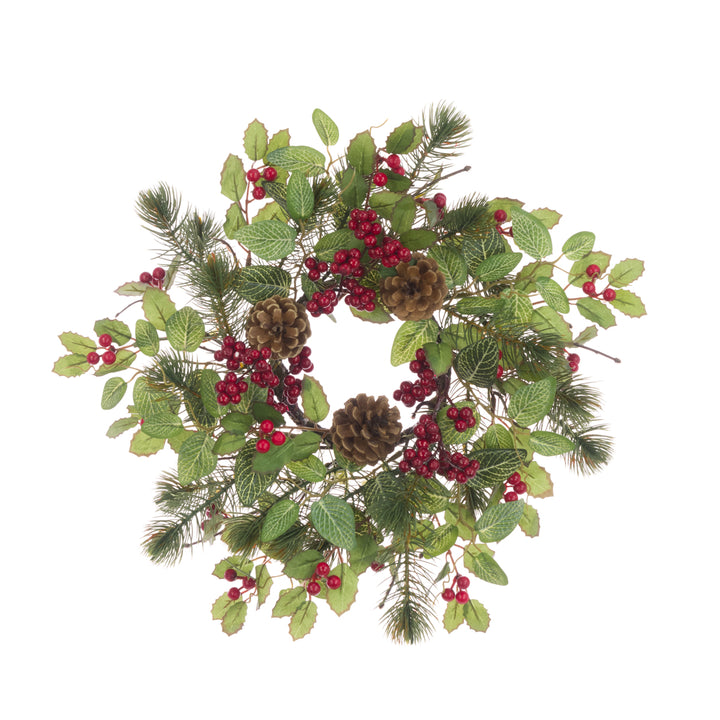 Red floral candle ring, 38cm Oakham Candle Ring from Cornucopia Home and Gift, perfect for Christmas decor.