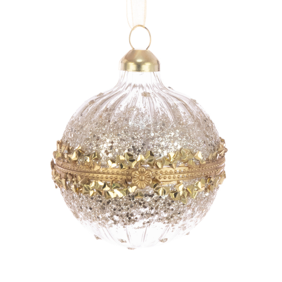 Glass mini locket bauble with floral design, 7cm, from Floralsilk Christmas 2025 collection by Cornucopia Home and Gift