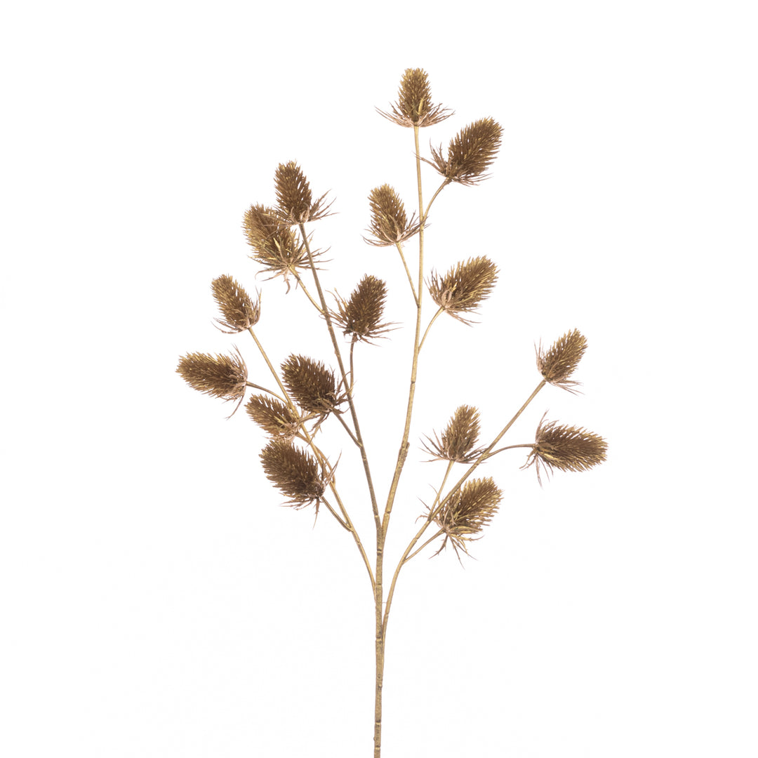 Metallic thistle spray from Floralsilk Christmas 2025 by Cornucopia Home and Gift, 66cm tall with shimmering silver accents.