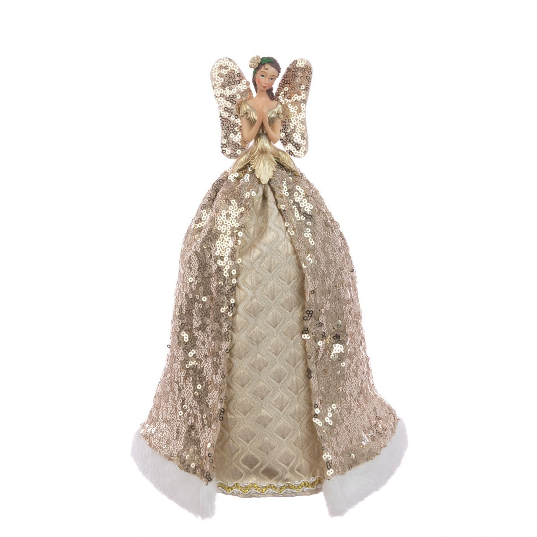 Cream-colored fairy tree topper with floral silk accents, 28cm height, designed for Christmas decor by Cornucopia Home and Gift.