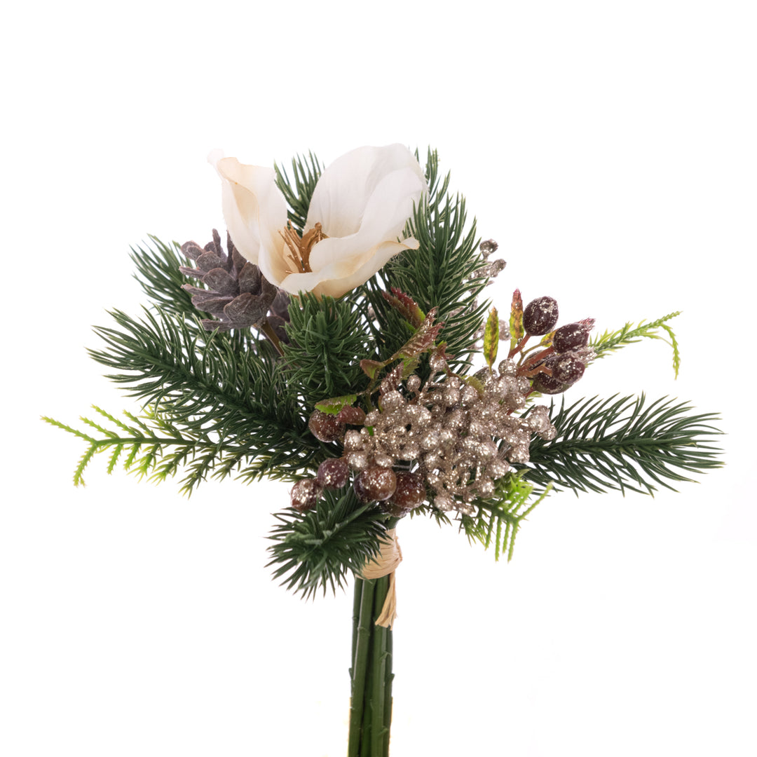 Artificial Hellebore flower with berry and pine bundle, festive floral arrangement from Cornucopia Home and Gift for Christmas 2025.