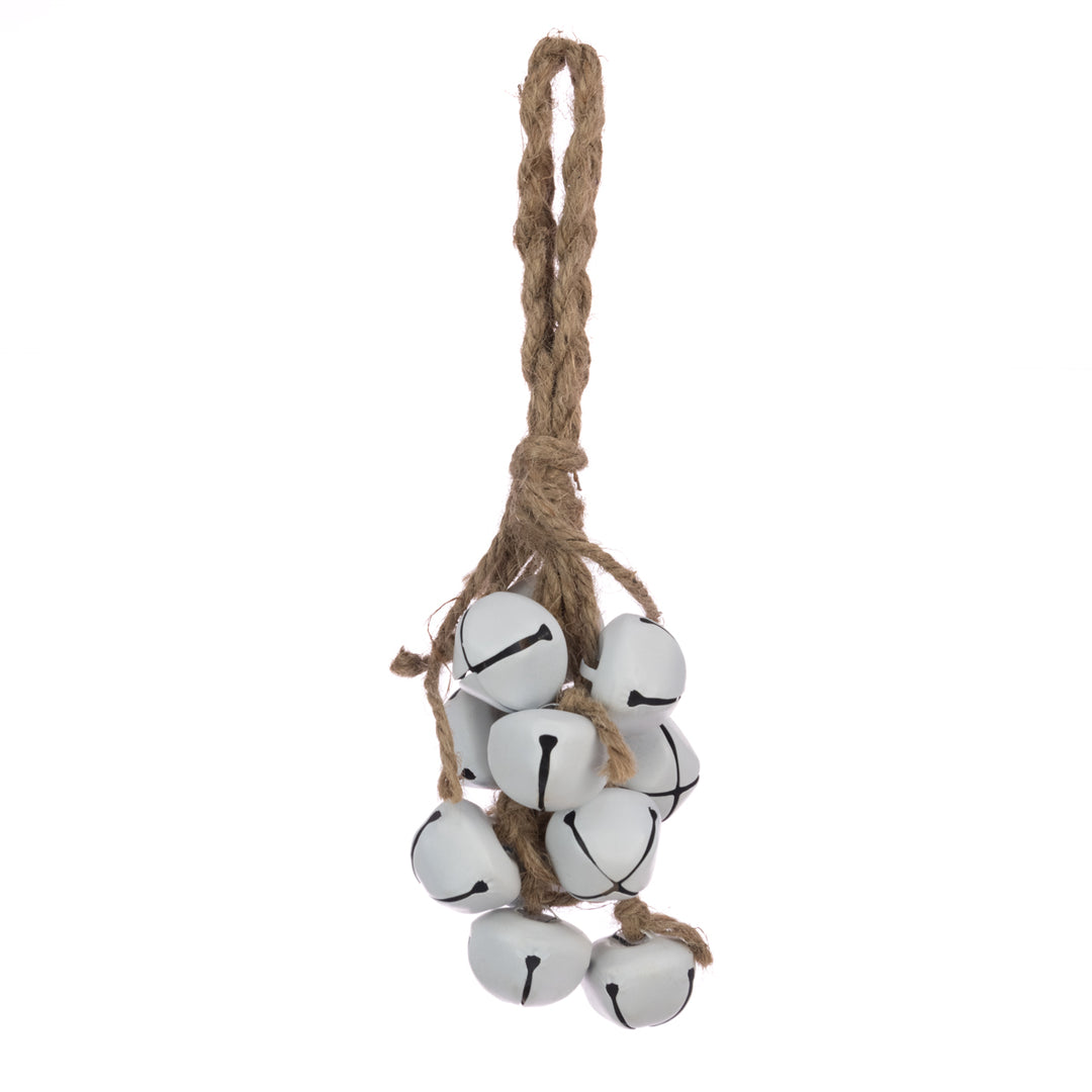 White bunch of 21cm floral silk Christmas bells from Cornucopia Home and Gift, showcasing elegant decorative floral bells.