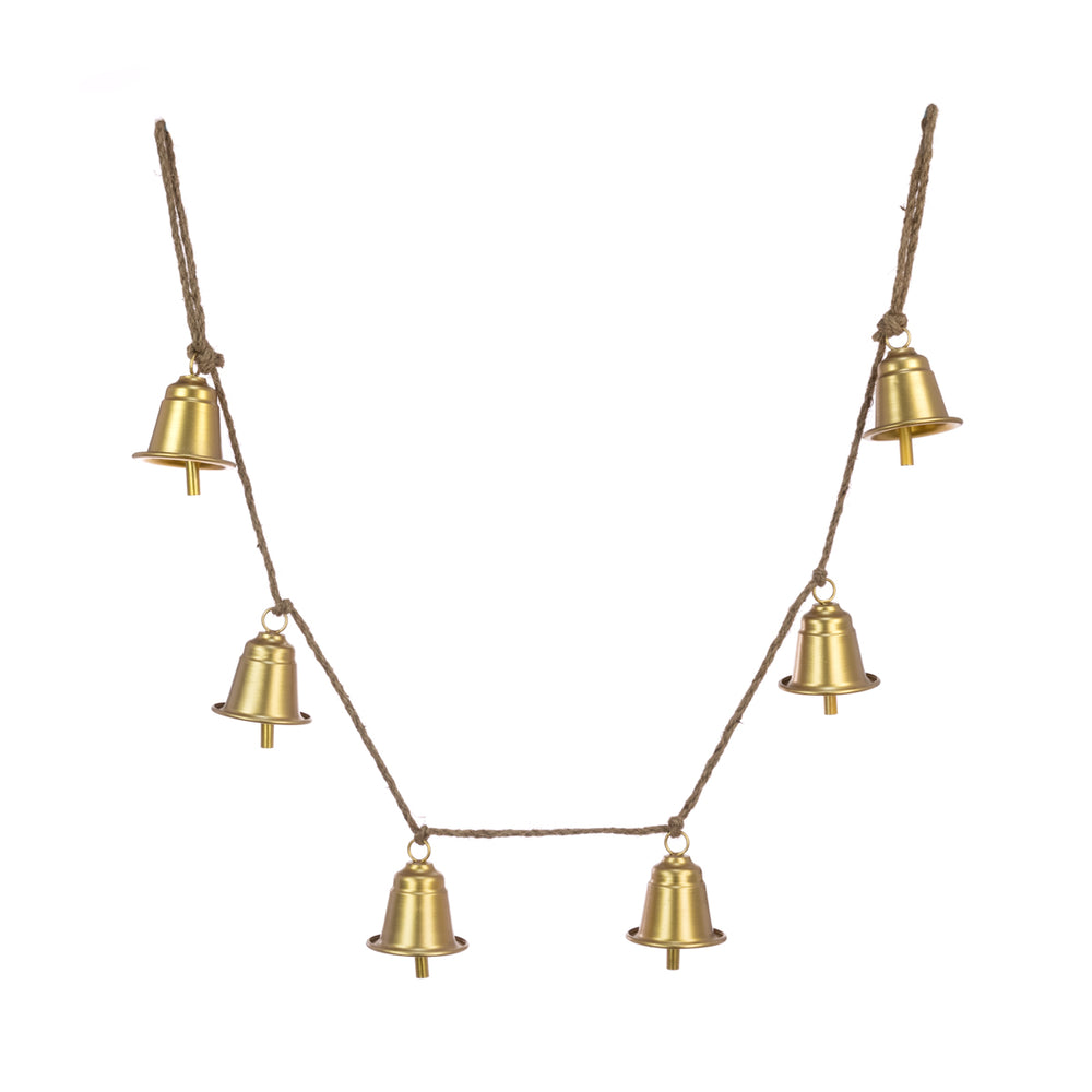 Metal bell garland measuring 138cm with floral accents from Floralsilk Christmas 2025 by Cornucopia Home and Gift, shown draped decoratively.