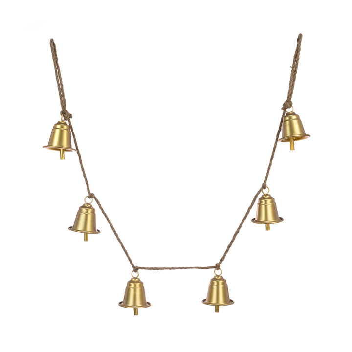 Metal bell garland measuring 138cm with floral accents from Floralsilk Christmas 2025 by Cornucopia Home and Gift, shown draped decoratively.