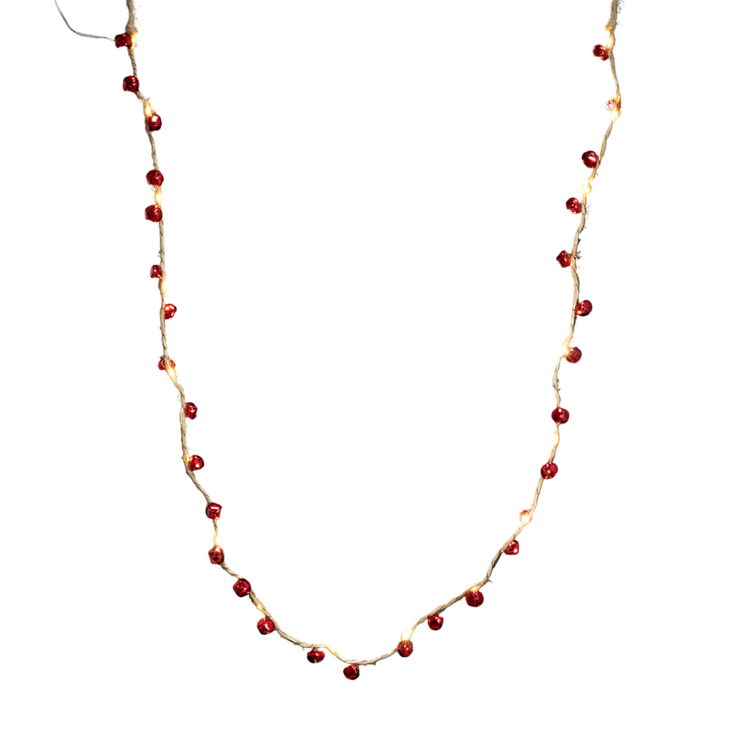 Red Bell LED garland from Floralsilk Christmas 2025 by Cornucopia Home and Gift, 180cm long with glowing LED lights.