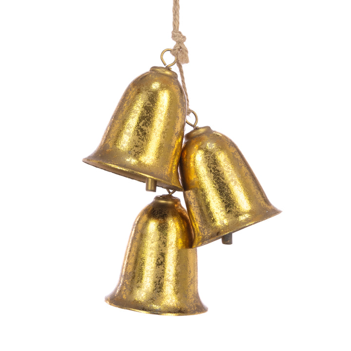 Metallic bell bundle with 13cm floral silk Christmas decorations by Cornucopia Home and Gift, featuring shiny, festive metallic bells.