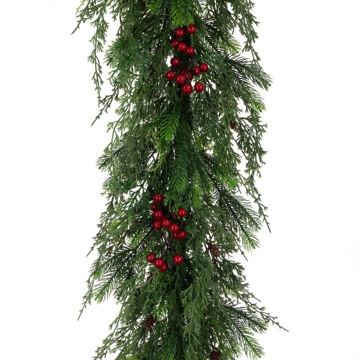 Red Toft Cedar Garland, 152cm, from Floralsilk Christmas 2025 by Cornucopia Home and Gift, featuring lush cedar branches.