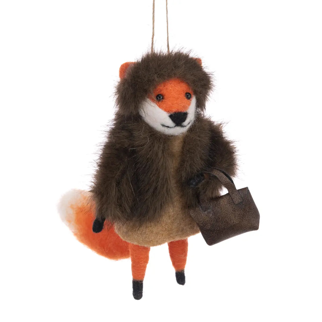 Felt Fancy Fox in Fur Coat Hanging Decoration - 14 cm