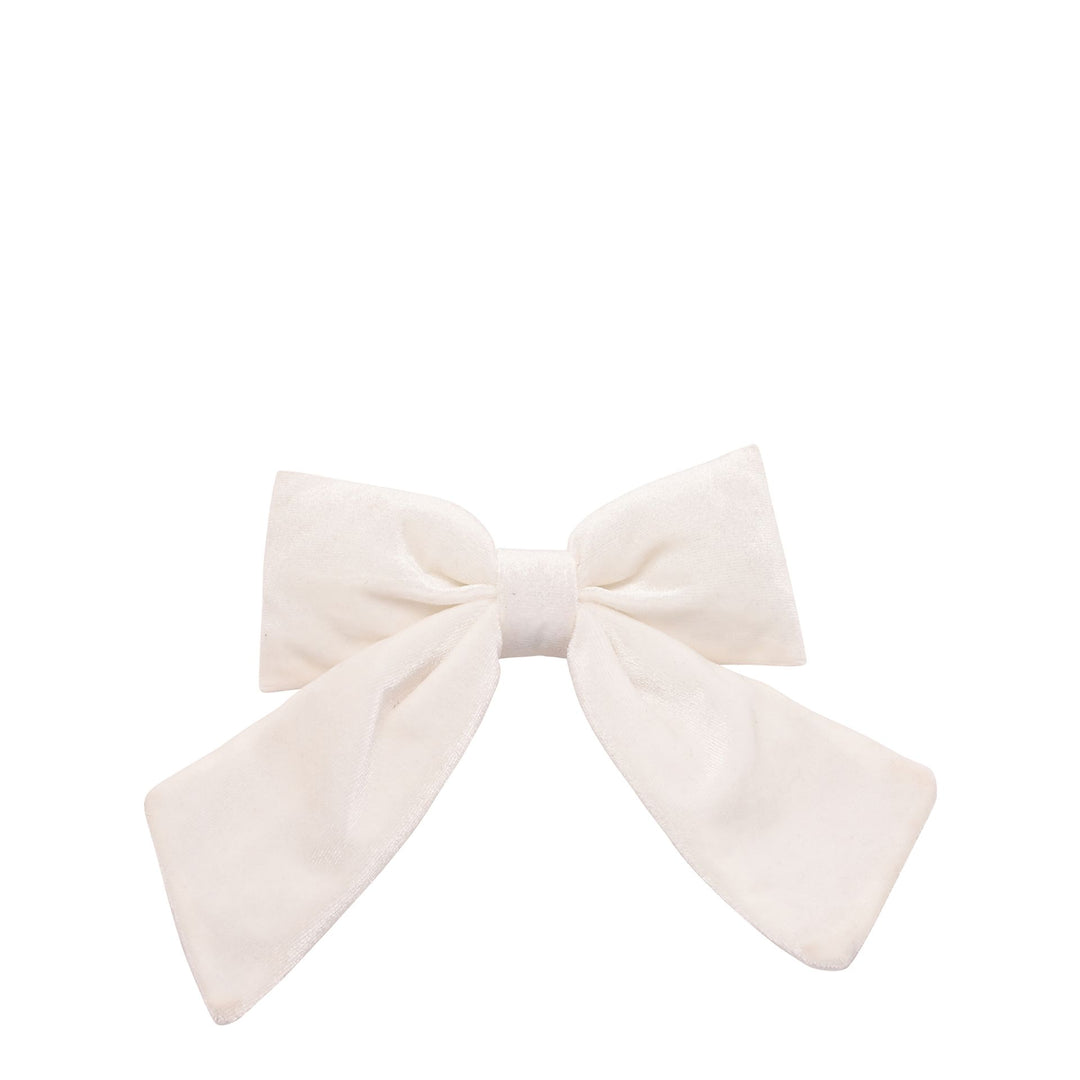 White small velvet bow clip from Widdop &amp; Co Christmas collection by Cornucopia Home and Gift, featuring a festive holiday design.