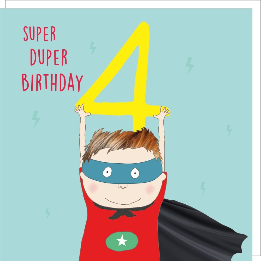 Super Four birthday card by Rosie Made a Thing featuring colorful, playful illustrations for celebrating special occasions.