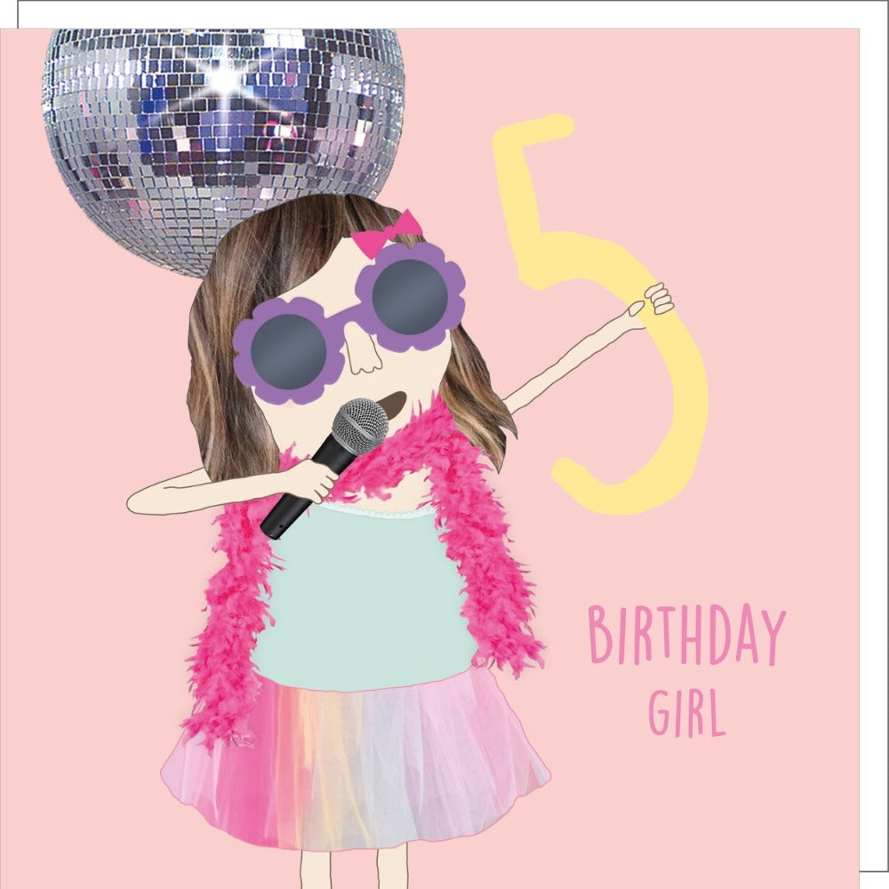 Birthday Girl fifth birthday card by Rosie Made a Thing from Cornucopia Home and Gift, featuring colorful birthday girl illustration.