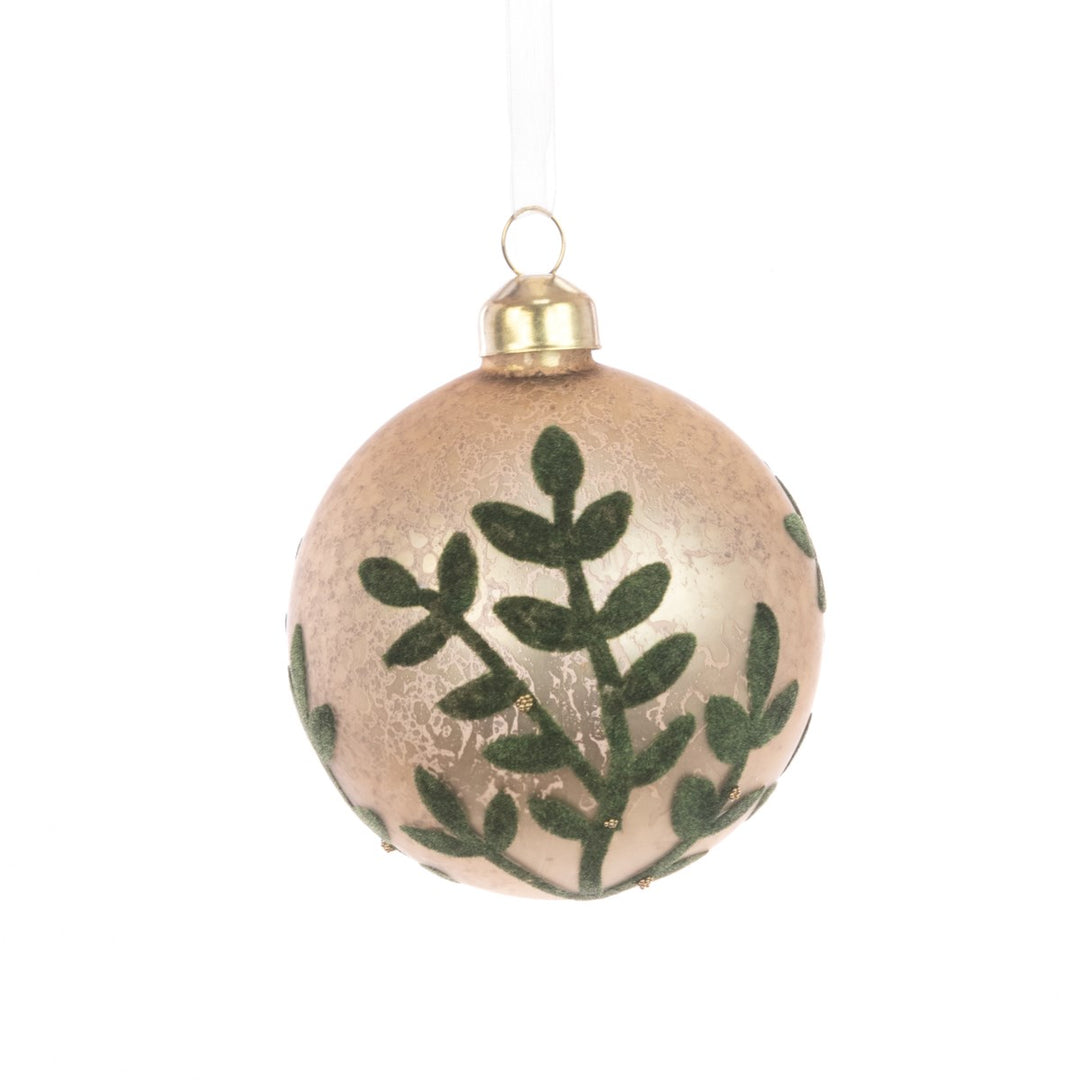 Glass Nayla Bauble 8cm in green, part of Floralsilk Christmas 2025 collection by Cornucopia Home and Gift, designed for festive decor.