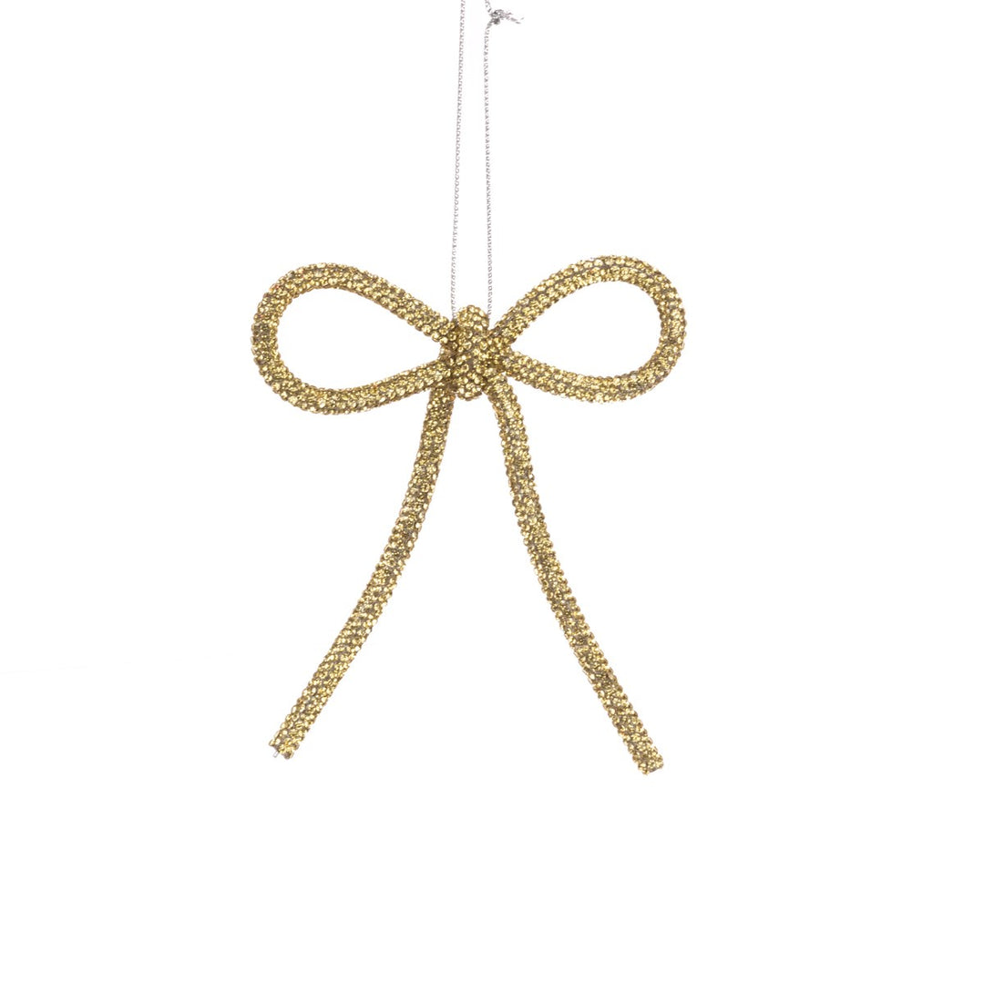 Set of 3 Gold Sparkle Bow Hanging Decorations - 12 cm