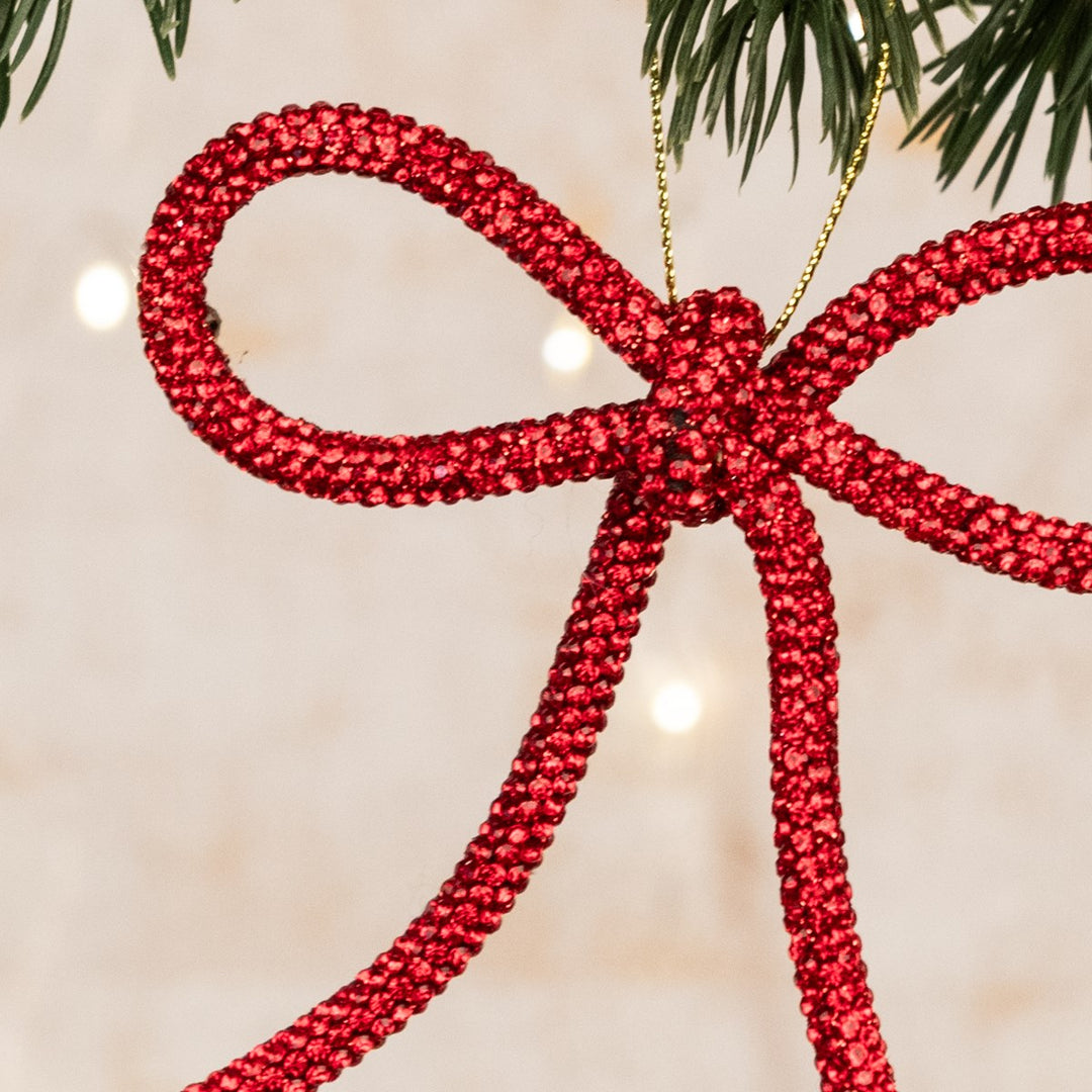 Set of 3 Red Sparkle Bow Hanging Decorations - 12 cm