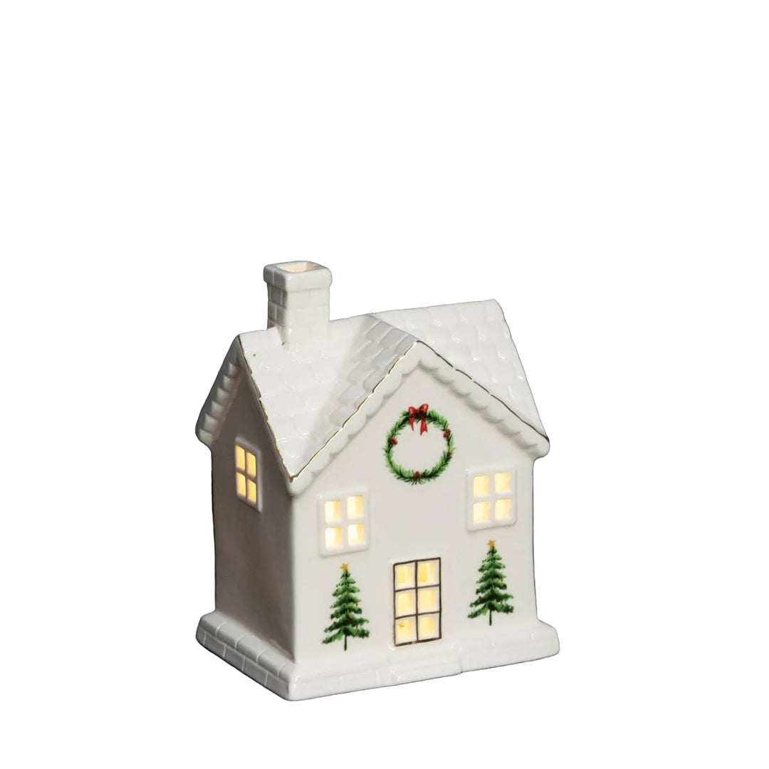 White Porcelain Light-Up Christmas House - Medium