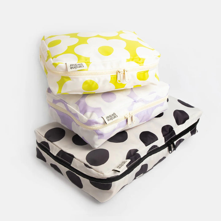 Caroline Gardner Mono Spot/Flowers set of 3 Packing Cubes