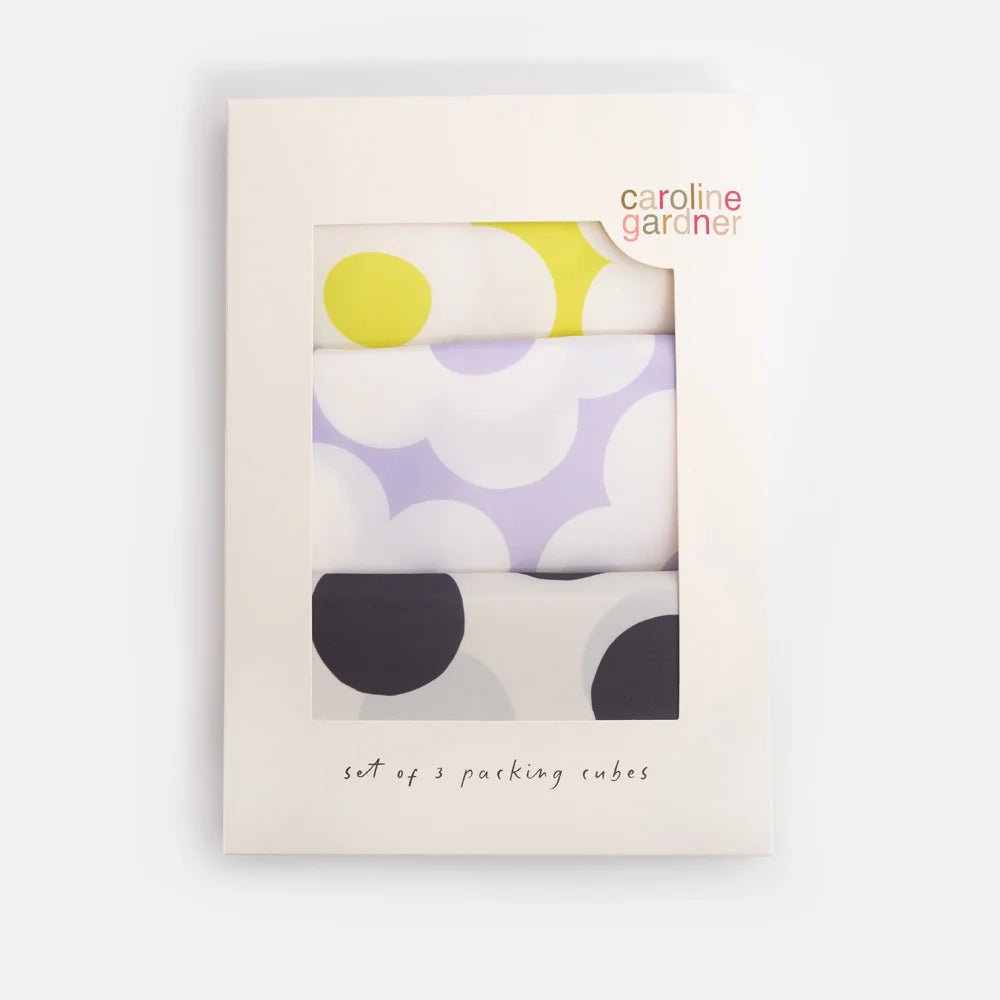 Caroline Gardner Mono Spot/Flowers set of 3 Packing Cubes