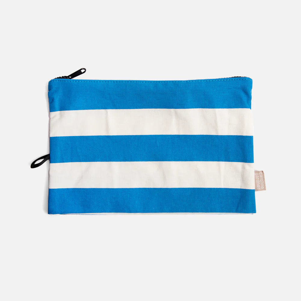 Set of three Caroline Gardner Multi Stripe Travel Pouches with colorful striped patterns, perfect for organizing on the go.