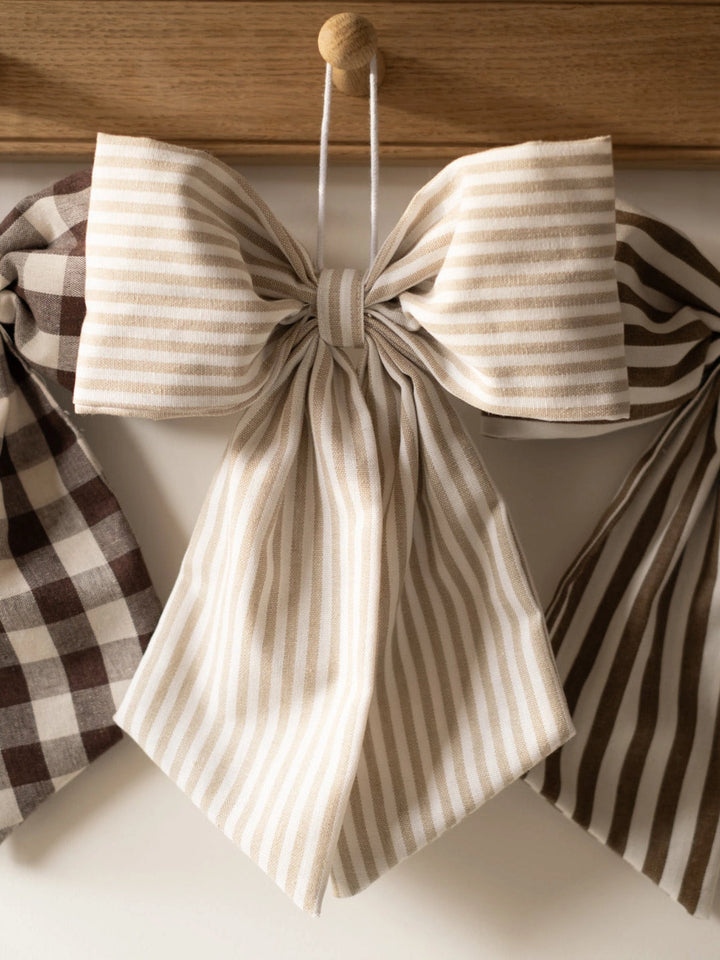 Beige and White Stripe Hanging Bow