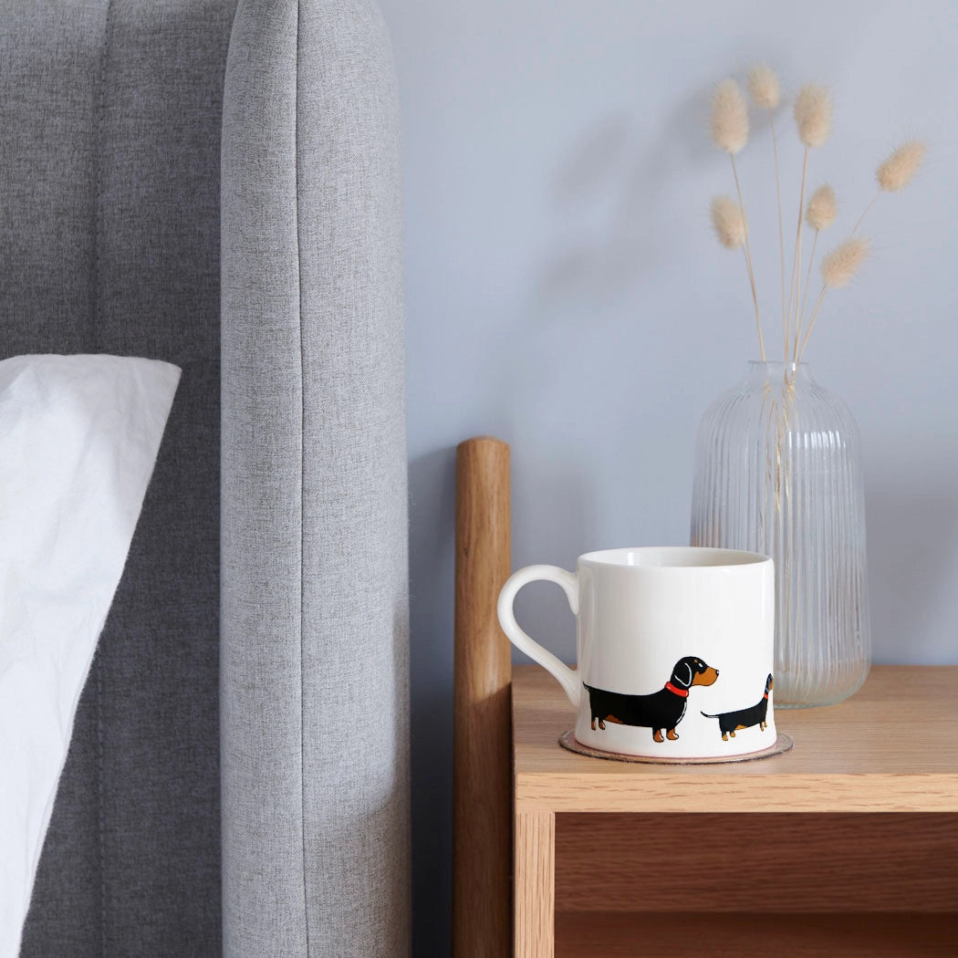 Sweet William Dachshund dog mug with a cute dachshund illustration, perfect for dog lovers and coffee enthusiasts.