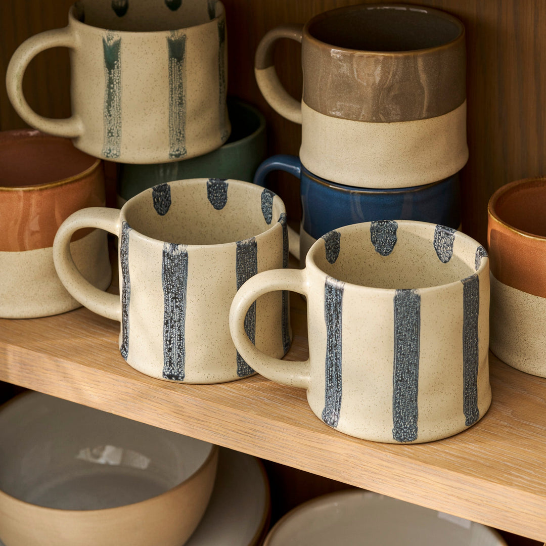 Woolstone Striped Mugs - Stoneware, Ink, Set of 2