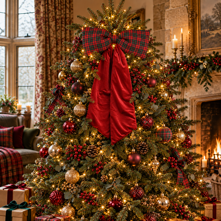 Large Velvet Check Christmas Bow - 80cm