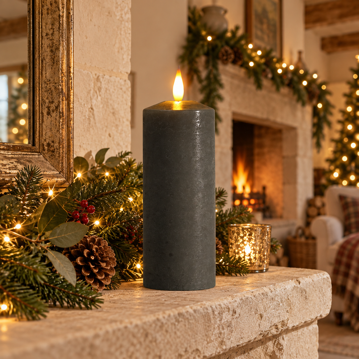 Pewter LED Pillar Candle - 20cm