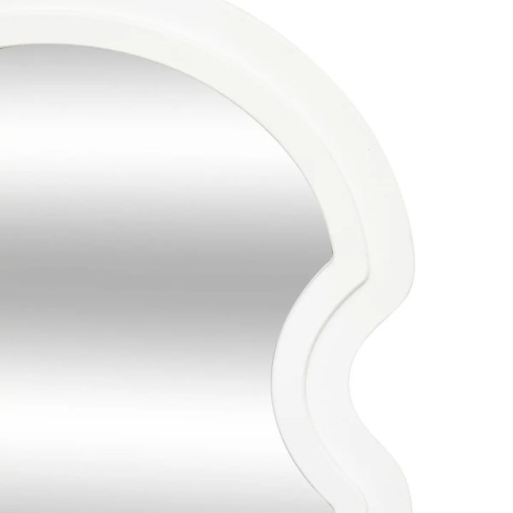 White Emily Wave Wall Mirror by Cornucopia Home and Gift, featuring a stylish modern wave frame design.