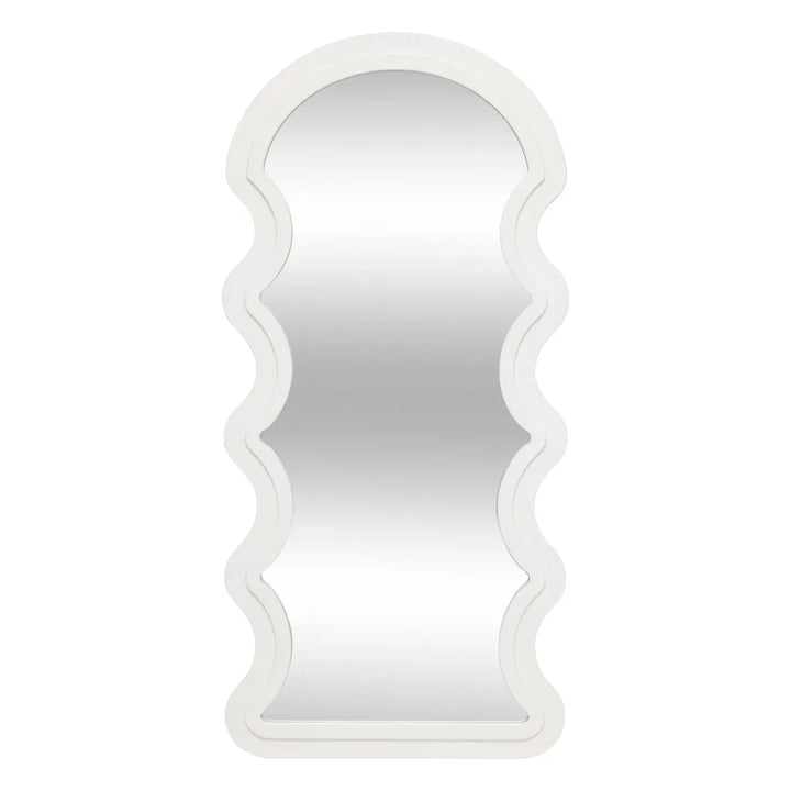 White Emily Wave Wall Mirror by Cornucopia Home and Gift, featuring a modern wavy design for stylish wall decor.