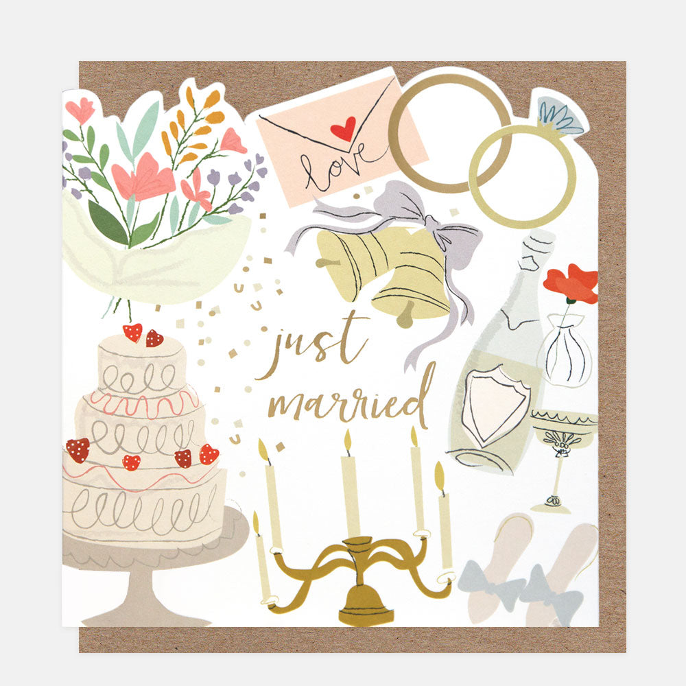 Just Married Wedding Icons Die Cut Card