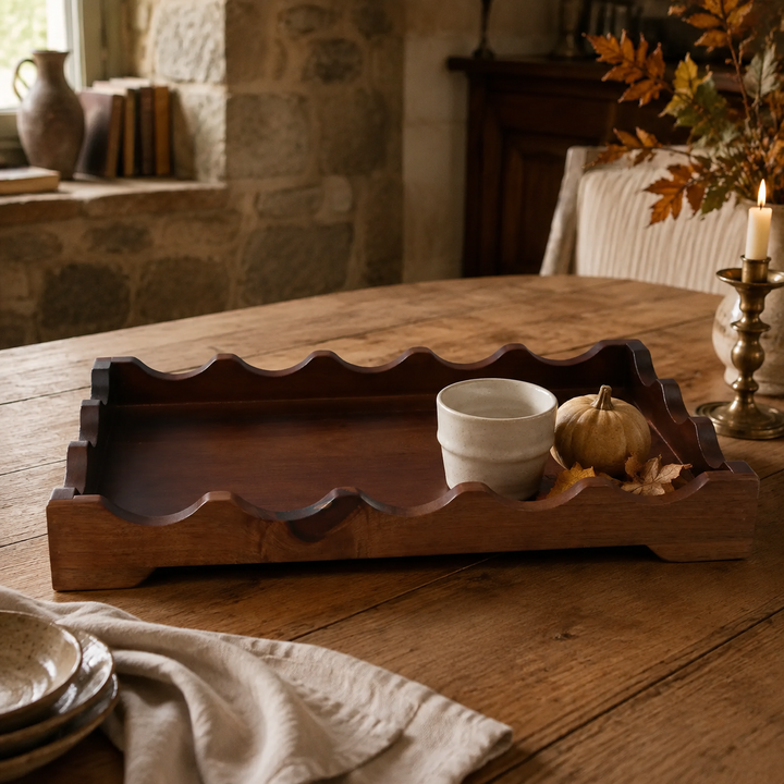 Large Acacia Wood Scalloped Decorative Tray