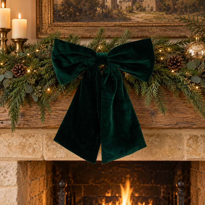 Green Velvet Bow Clip - 31 cm