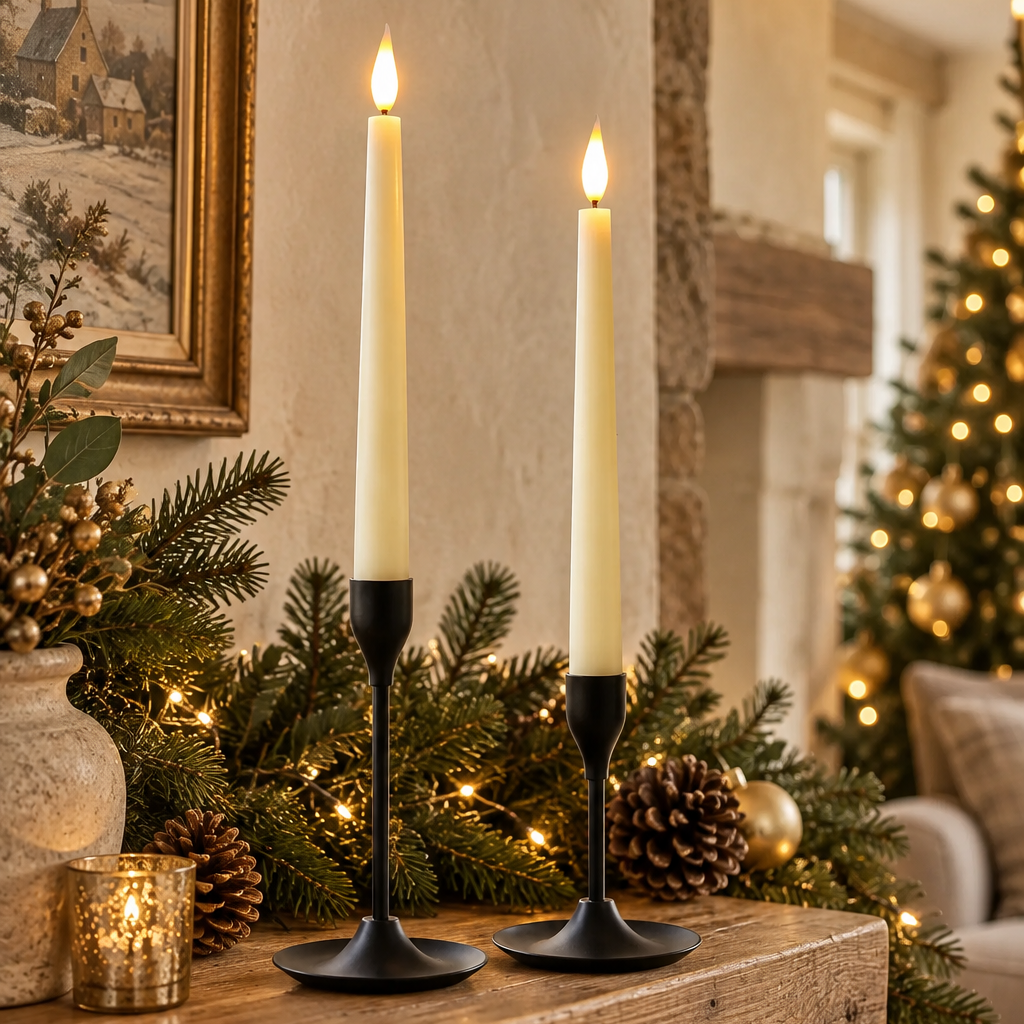 Ivory LED Taper Candles - Set of 2, 22cm