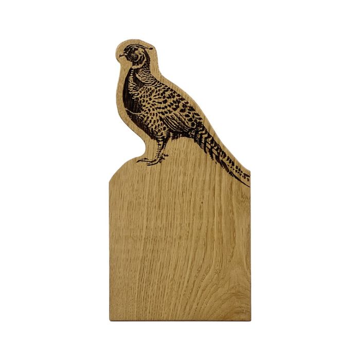 Selbrae House Pheasant framed oak small serving board with engraved pheasant design, crafted from natural wood.