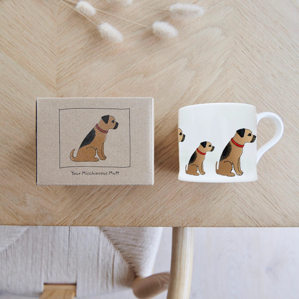 Sweet William Border Terrier dog mug featuring a detailed illustration, ideal for dog lovers and collectors of charming ceramic mugs.