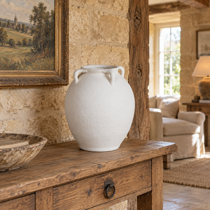 Elegant White Terracotta Vase - 37cm