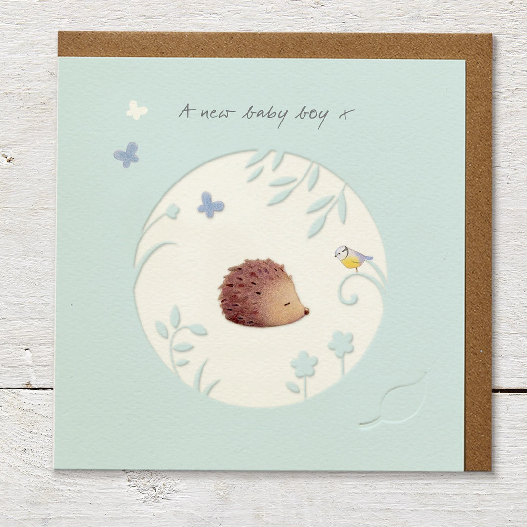 Ginger Betty baby boy greeting card featuring a cute design, suitable for new baby celebrations, by Cornucopia Home and Gift.